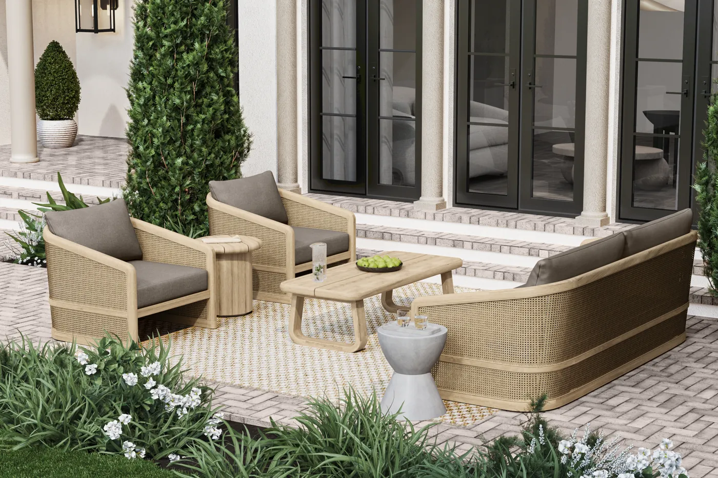 Brisa lounge on a terrace at golden hour